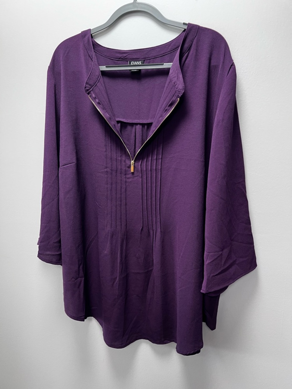 Evans Purple Zip Pintuck Shirt Plus-Size Plum Blouse Gold Zipper & Buttons - Picture 4 of 16